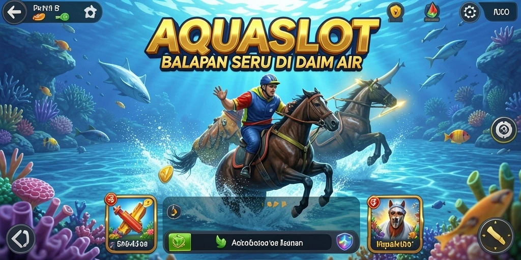 Screenshot gameplay AQUASLOT yang menampilkan balapan yang mendebarkan.
