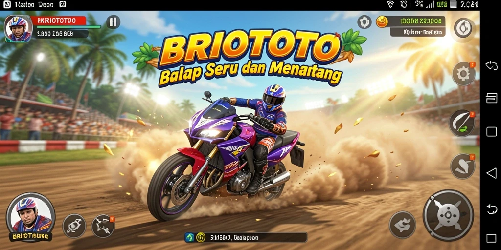 Tampilan gameplay BRIOTOTO yang mendebarkan dengan aksi balap seru.
