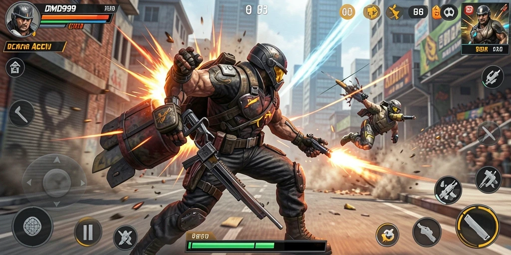 Screenshot gameplay DMD999 menampilkan aksi seru dalam pertempuran.
