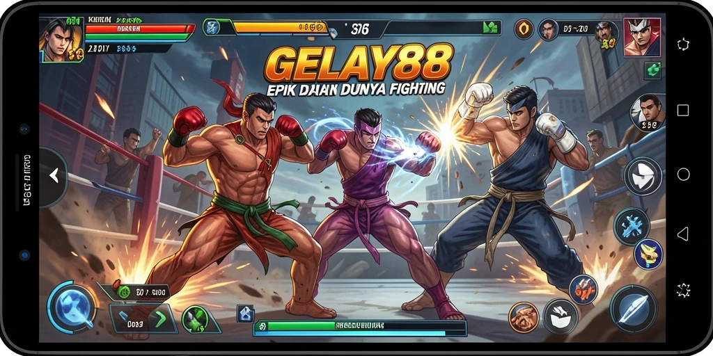 Tampilan seru pertarungan dalam <strong>GELAY88</strong> dengan berbagai karakter yang beraksi.
