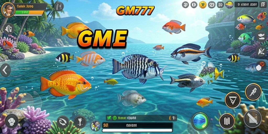 Tampilan gameplay seru saat menembak ikan di laut.