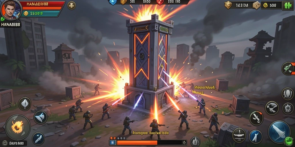 Tampilan gameplay seru dalam <strong>HANABI88</strong> yang melibatkan strategi Tower Defense.