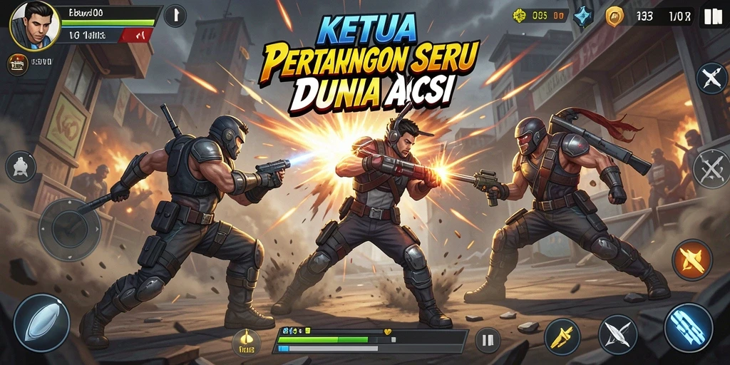 Tampilan gameplay menegangkan dengan aksi seru dan karakter dinamis.