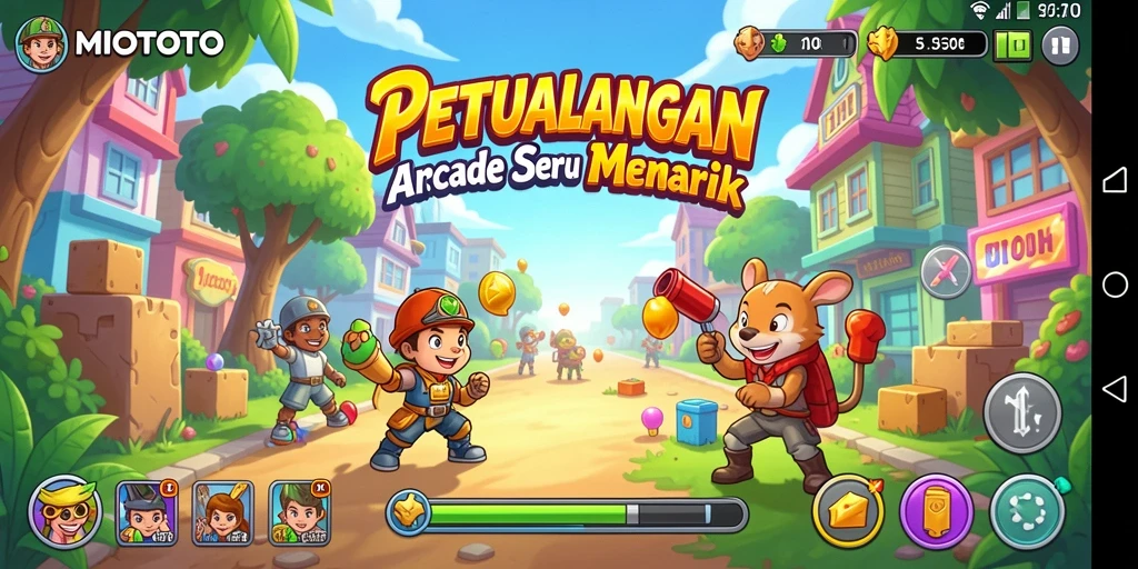 Tangkapan layar gameplay MIOTOTO menampilkan aksi seru dalam permainan arcade.