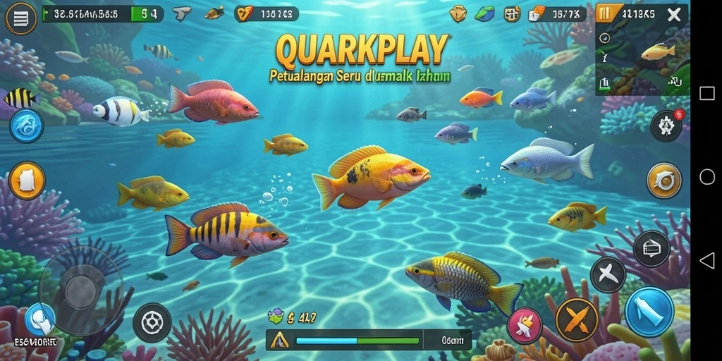 Tampilan gameplay seru di QUARKPLAY dengan aksi tembak ikan yang mendebarkan.