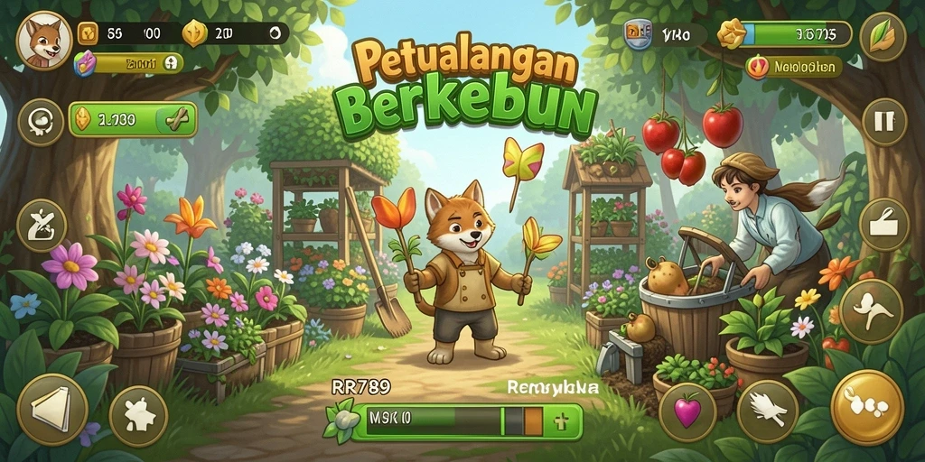 Screenshot menampilkan aktivitas berkebun di RR789 dengan grafik yang cerah.